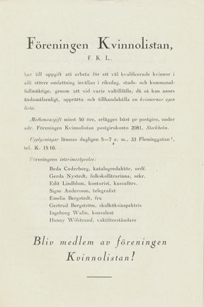 Program för föreningen Kvinnolistan