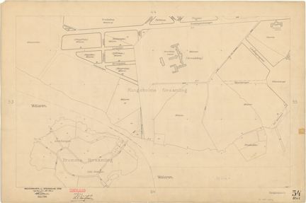 Kartan är ritad i tusch på papper som gulnat med tiden