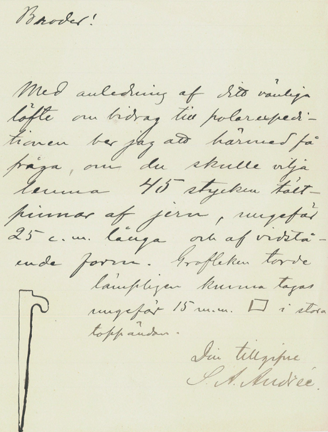 Brev från Salomon August Andrée till Carl Robert Lamm angående donation till Polarexpeditionen 1897