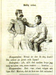 Dålig tröst. Bildskämt i Söndags-Nisse – Illustreradt Veckoblad för Skämt, Humor och Satir, nr 12, den 25 mars 1866