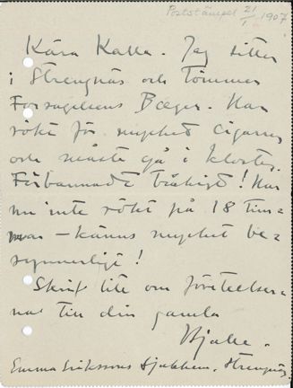 Brev från författaren Hjalmar Söderberg, 1907