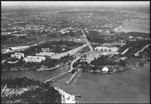 Flygbild över Tranebergssund, Kristineberg och Fredhäll. Mot nordost