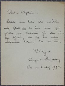 Kortbrev från August Strindberg till Anton Nyström 2 maj 1890