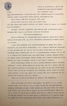Ester Fredrikssons barn anmäls till omhändertagande av Barnavårdsnämnden - 1912 