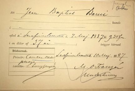 D&#xF6;dsbevis &#xF6;ver Jean Baptist Barni