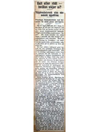 "Gult eller rödt - hvilket väljer ni?" - artikel Dagens Nyheter 1911.