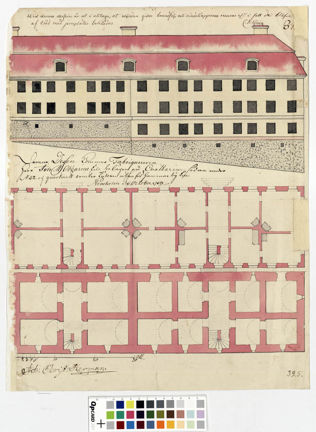 Handmålad ritning i rött och svart