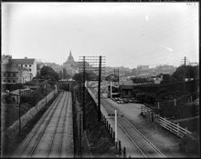 Södra Bangården och stambanan österut från Timmenmansgatan.