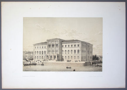 Konstblad tryckt i en eller två tonfärger utöver svart föreställande Nationalmuseum.