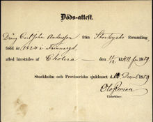 Carl Andersson dör i kolera 1859