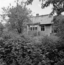 Boxholmsvägen. Trähus på igenvuxen tomt