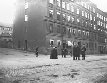 Exteriör av huset Fleminggatan 12. Gatufasad. Nuvarande kv. Klamparen