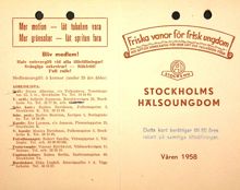 "Friska vanor för frisk ungdom" - Stockholms hälsoungdoms programblad 1958