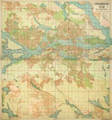 1944-års karta "Stockholms stad med förstäder" (hela kartan)