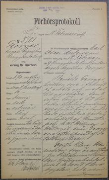 Angelo Georges, 22 år, varnas för lösdriveri 1899