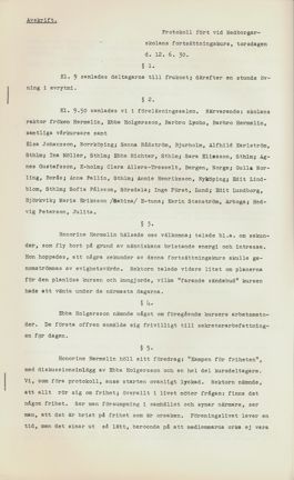 Protokoll från kurs vid kvinnliga medborgarskolan vid Fogelstad, 1930