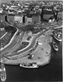 Flygfoto över Tegelbacken 1949