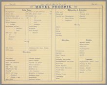 Matsedel från Hotel Phoenix 