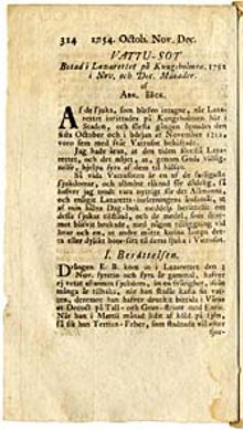 Vattu-sot botad i lazarettet på Kungsholmen, 1752 i nov. och dec. månader.