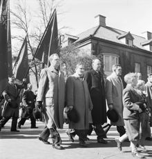 1:a majtåget i Stockholm. Huvudtalare var statsrådet Torsten Nilsson