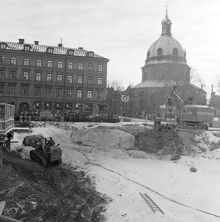Byggandet av tunnelbanan vid Östermalmstorg