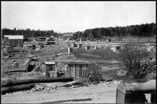 Småstugeområdet i Svedmyra under byggnad, från Haningegatan i riktning mot Gammelby