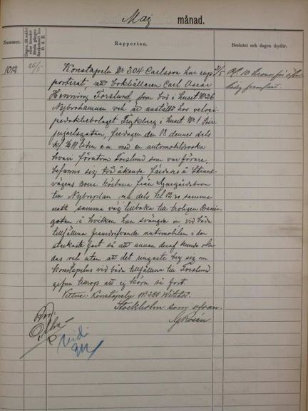 Polisrapport om fartdåren Forslund 1900