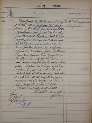 Polisrapport om fartdåren Forslund 1900 .