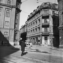 Svenska Dagbladets hus mot Rödbotorget i kvarteret Loen, Klara Södra Kyrkogata 4 och Jakobsgatan 28.