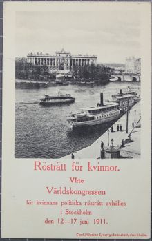 Vykort med reklam för 1911 års internationella rösträttskongress