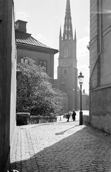 Riddarholmen. Utsikt mot Riddarholmskyrkan