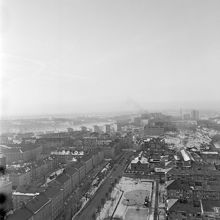 Utsikt från Skattehuset. Skånegatan västerut. Nuv. Rosenlundsparken