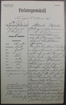 Carl August Lundström varnas för lösdriveri 5 februari 1886.
