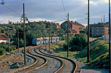 SS linje 14 Fridhemsplan-Fruängen nytt spårläge strax efter Kilabergs hållplats 1962