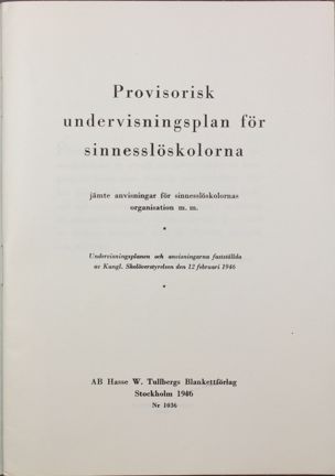 Sinnesslöskolornas undervisningsplan 1946