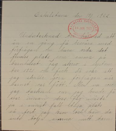 Brev med ansökan om amtjänst år 1922, del 1
