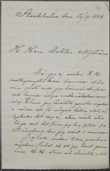 Carl Wallenström, 19, vill ta med väninna på positivistiska sammanträden - brev till Dr Nyström 1884