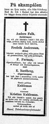 Dödsannons i Social-demokraten 27 oktober 1896 