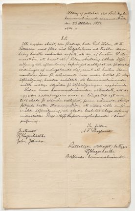 Utdrag af protokoll vid Bränkyrka kommunalnämnds sammanträde den 23 Oktober 1894.