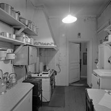 Västerlånggatan 55. Interiör från Thyra och Gustav Sjöbergs hem. Köket