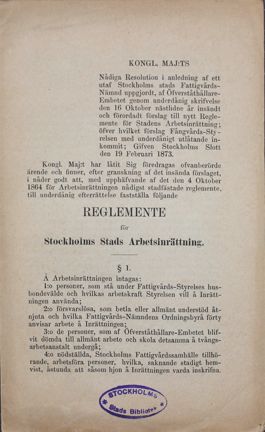 Regler för Stockholms stads arbetsinrättning