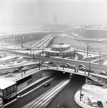 Utsikt över Slussen mot Centralbron, Riddarholmen och Gamla Stan