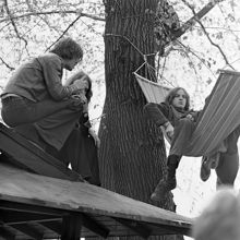 Kungsträdgården, maj 1971. Demonstrationer mot fällningen av almarna