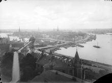 Utsikt från Mosebacke mot Katarina hissen och Gamla stan