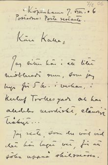 Hjalmar Söderberg skriver om skilsmässan som inte blev av och sin dåliga ekonomi, 1906