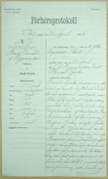 F.d. byggnadsritaren Ernst Bernhard Sjösten, 42, häktad för lösdriveri 28 april 1886 - polisförhör