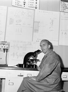 Porträtt av Dr. Gunnar Erdtman i sitt Palynologiska laboratorium