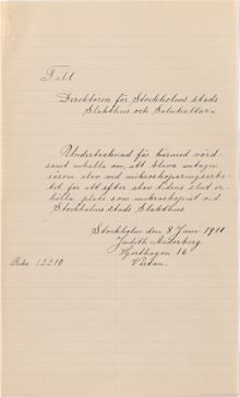 Ansökningshandling, mikroskopist Judith Anderberg söker jobb vid Slakthuset 1911