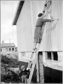 Målning av hus i Tallkrogens småstugeområde