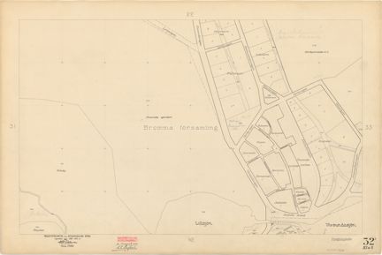 Kartan är ritad i tusch på papper som gulnat med tiden
